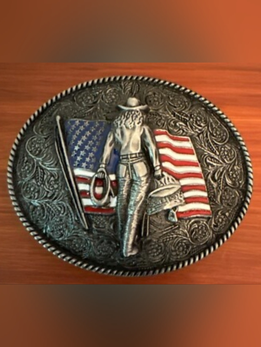 Cowboy Cowgirl Western rodeo American flag belt buckle 2 Colors Available